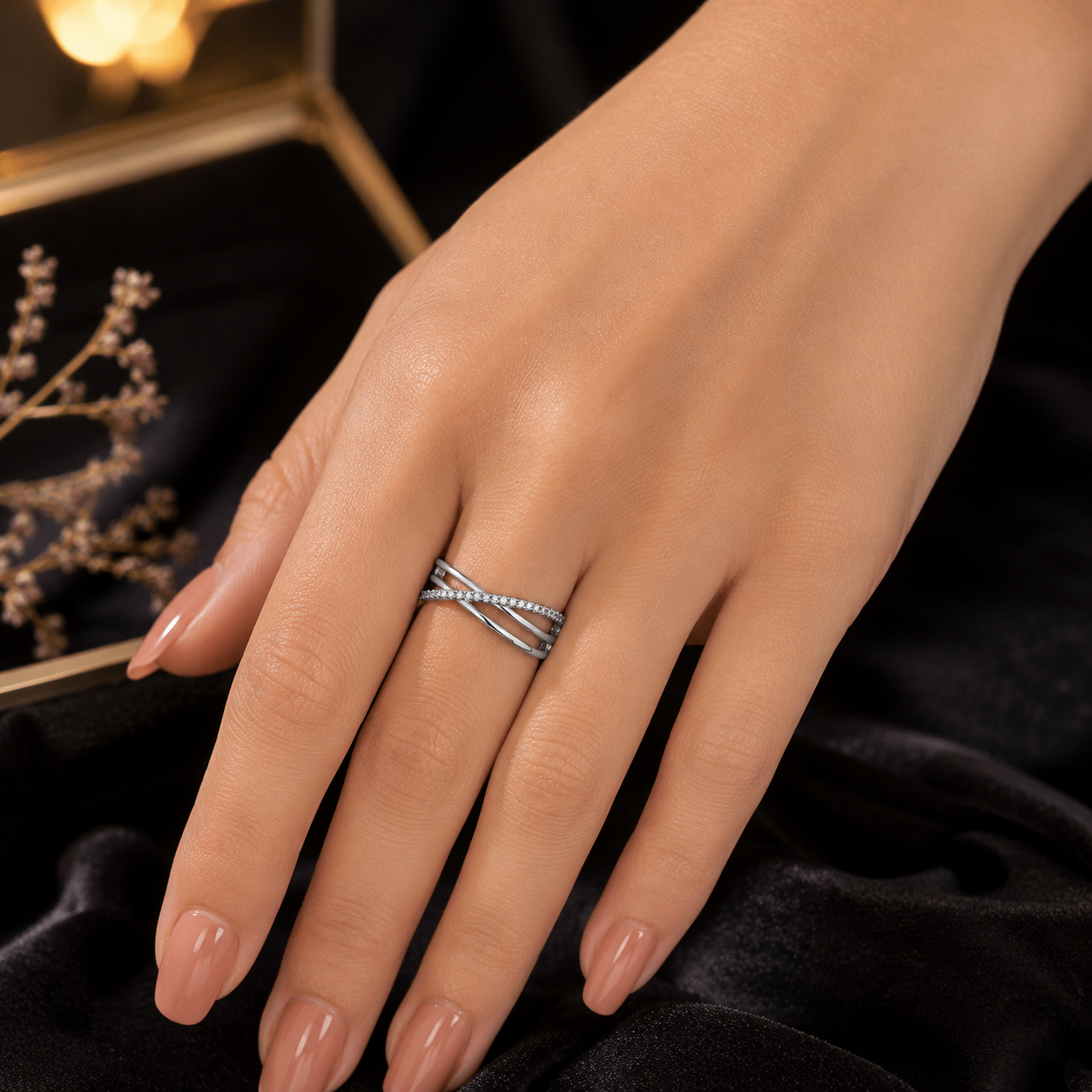 Twist Cross Diamond Ring